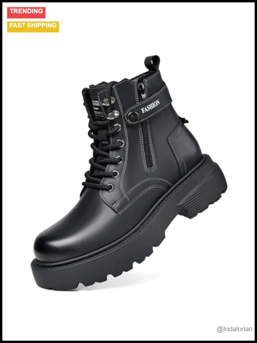 Men's Genuine Leather Lace Up Combat Boots Platform Chunky Heel Lug Sole Side